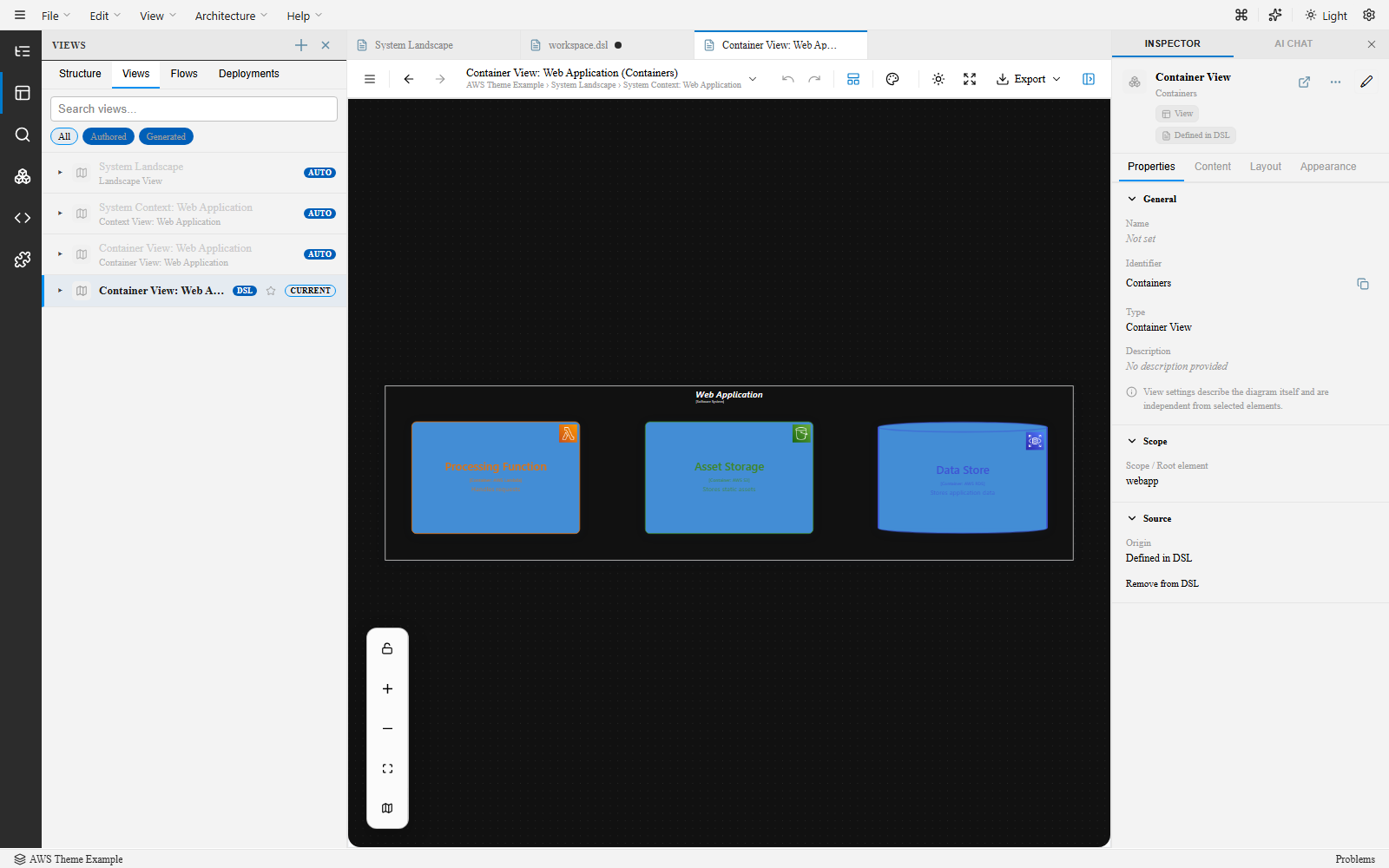 Container view styled with AWS theme icons