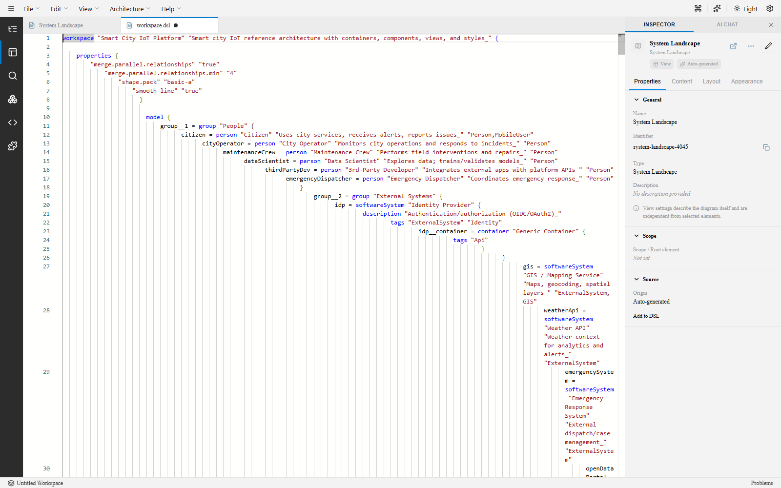 DSL editor tab with syntax-highlighted source